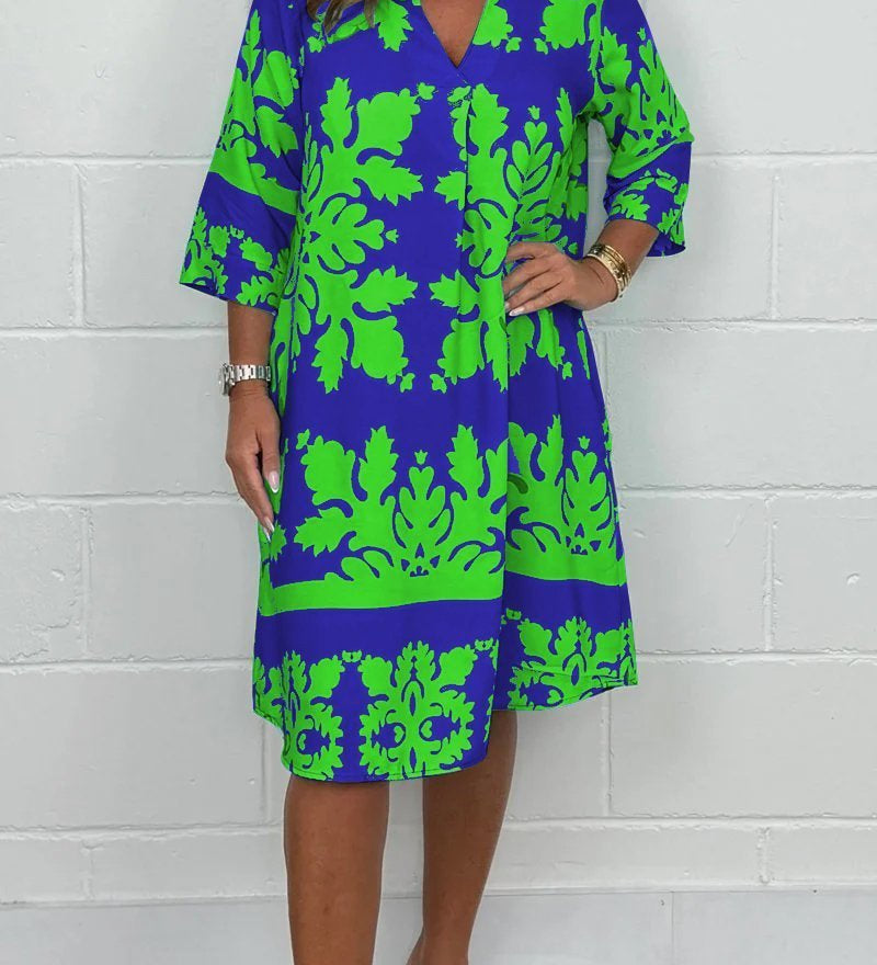 Celeste | Vestido midi de señora con escote en V y mangas 3/4
