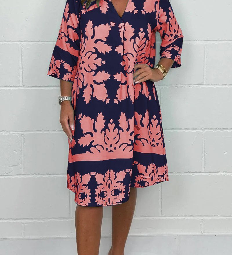 Celeste | Vestido midi de señora con escote en V y mangas 3/4