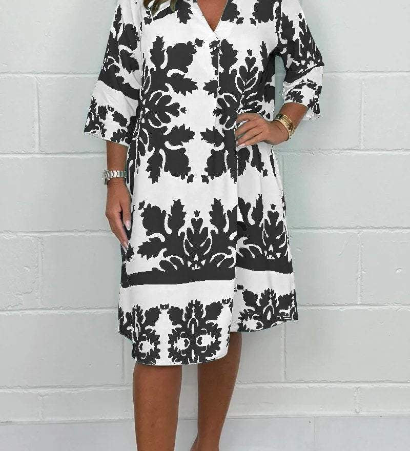 Celeste | Vestido midi de señora con escote en V y mangas 3/4