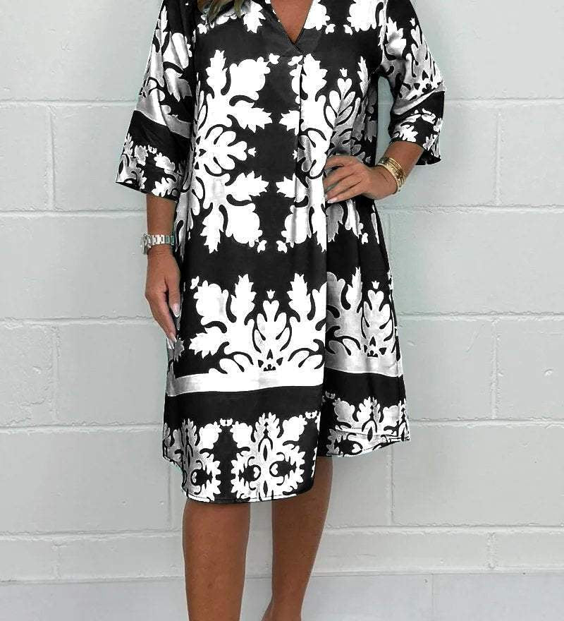 Celeste | Vestido midi de señora con escote en V y mangas 3/4