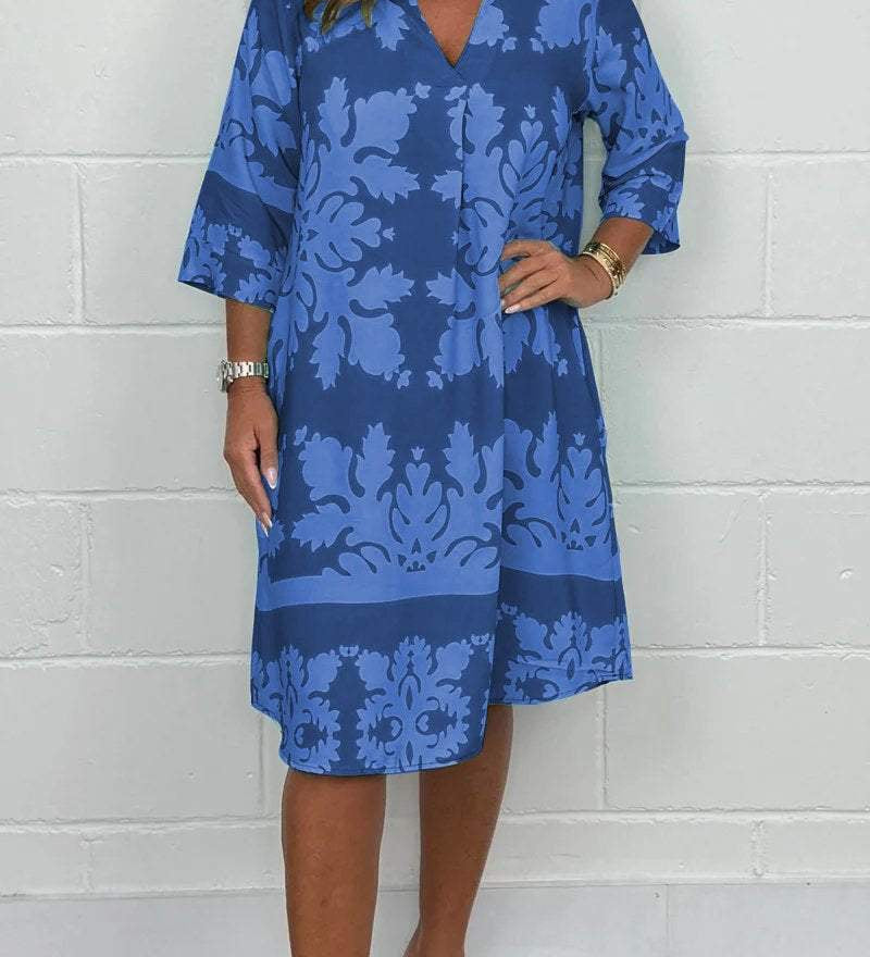 Celeste | Vestido midi de señora con escote en V y mangas 3/4