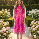 Genevieve | Vestido Midi de Flores con Mangas Abullonadas para Invitadas de Boda