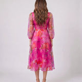 Genevieve | Vestido Midi de Flores con Mangas Abullonadas para Invitadas de Boda