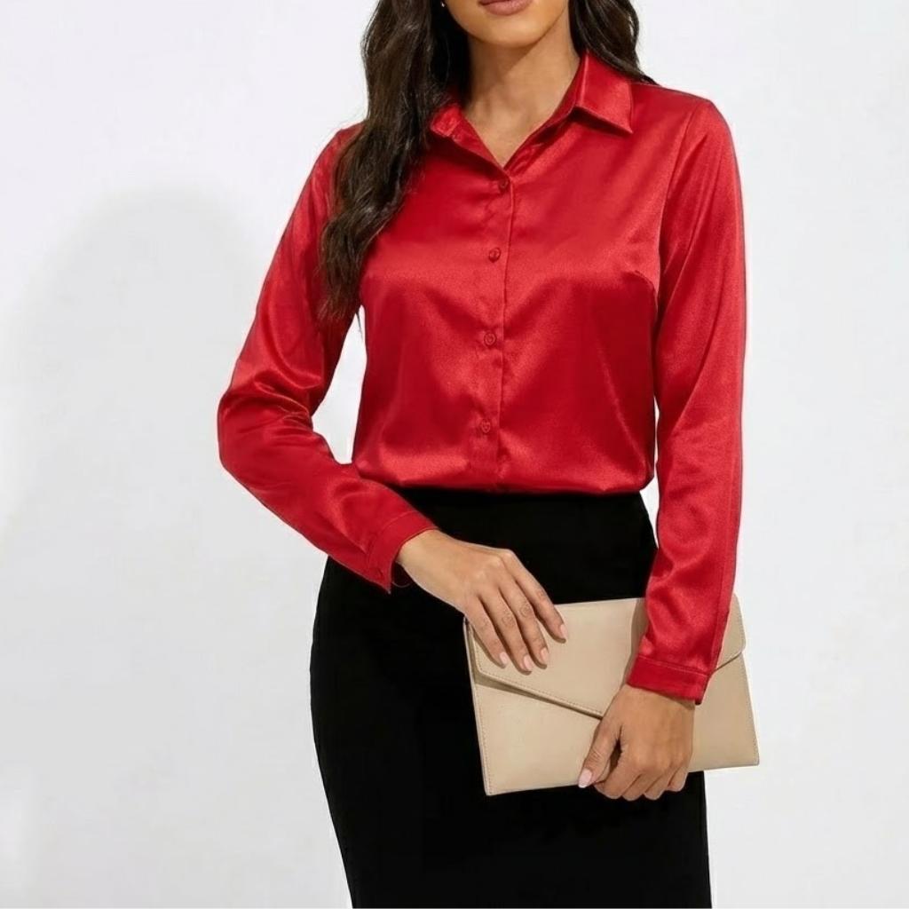 Blusa femenina elegante de manga larga con corte clásico
