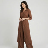 Conjunto fluido en mezcla natural | Camisa larga y pantalones anchos | Elegancia ligera y atemporal