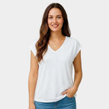 Camiseta femenina fluida con escote en V y manga corta
