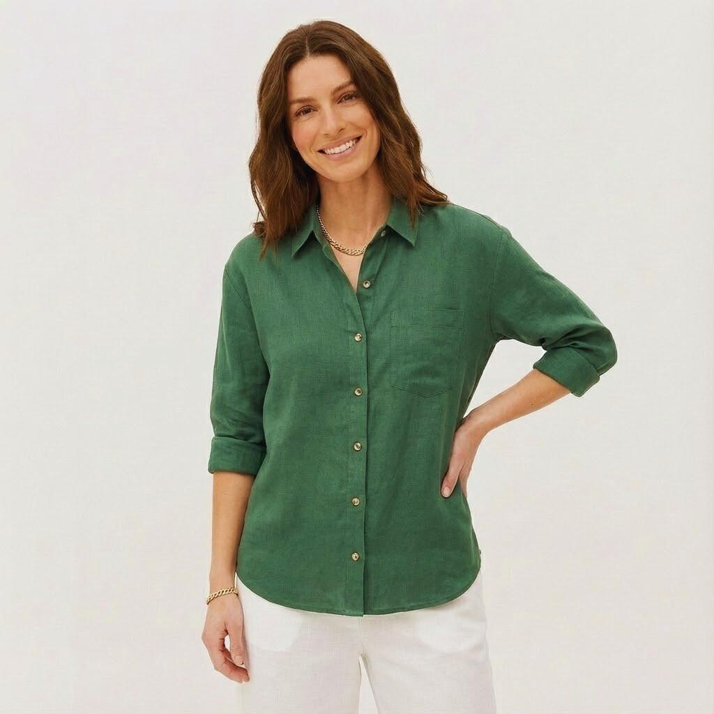 Camisa casual femenina de manga larga con botones