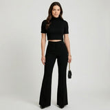 Conjunto femenino de top corto y pantalones de cintura alta