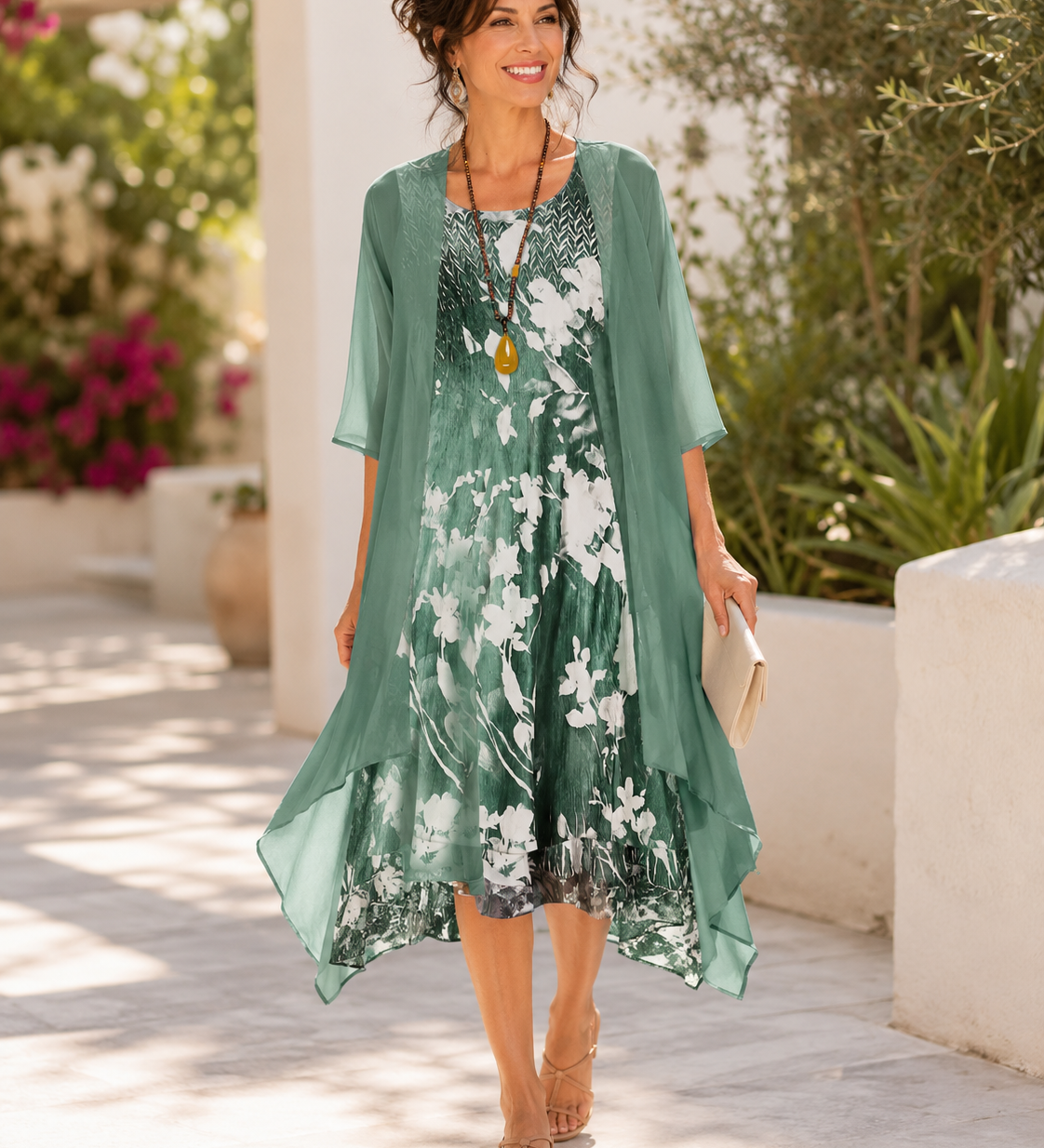 Olivia | Vestido midi floral de señora con escote cuadrado