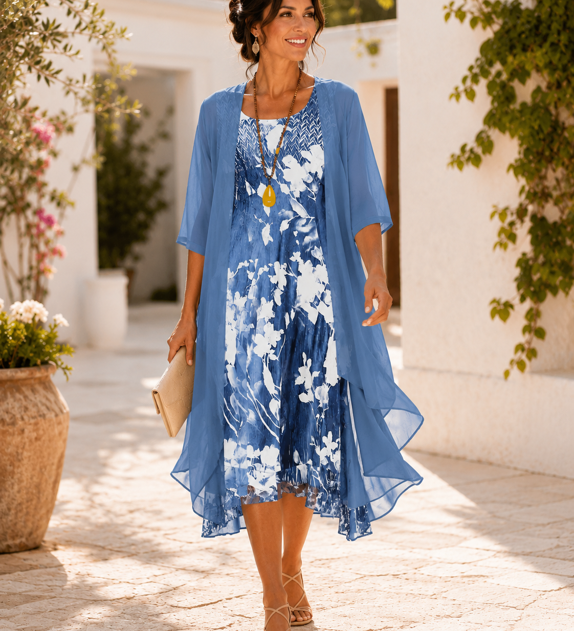 Olivia | Vestido midi floral de señora con escote cuadrado