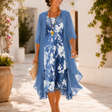 Olivia | Vestido midi floral de señora con escote cuadrado