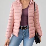 Chaqueta de Puffer Acolchada con Capucha para Mujer con Cierre Frontal