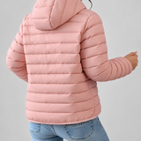 Chaqueta de Puffer Acolchada con Capucha para Mujer con Cierre Frontal
