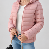 Chaqueta de Puffer Acolchada con Capucha para Mujer con Cierre Frontal
