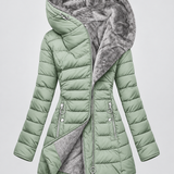 Chaqueta acolchada con capucha para mujer con forro de forro polar y cierre frontal con cremallera