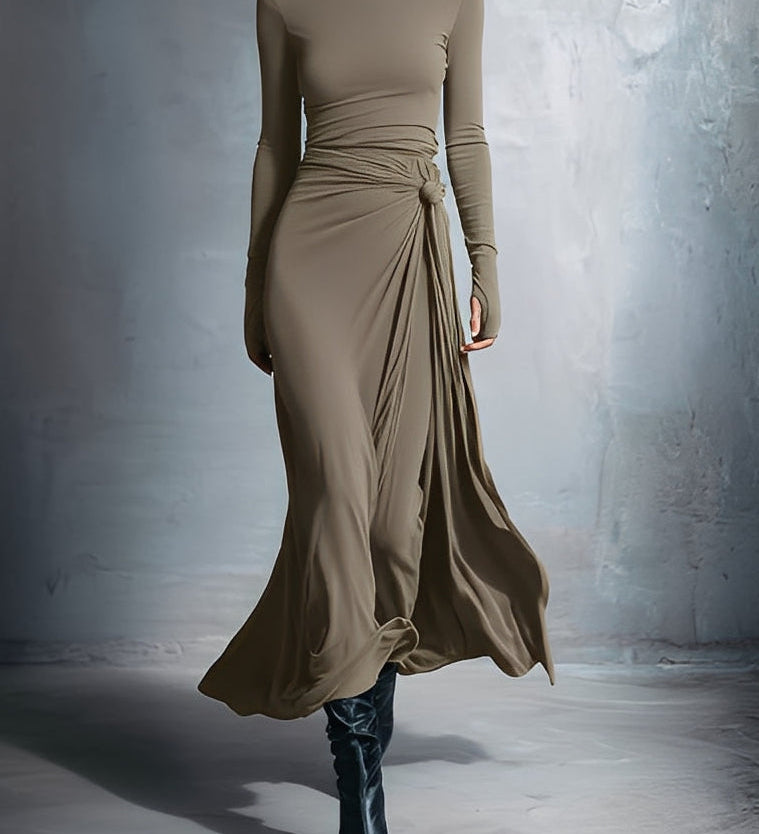 Vittoria ❘ Vestido largo de manga larga con cinturón para otoño