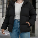 Chaqueta acolchada con capucha para mujer, con bolsillos y cierre frontal