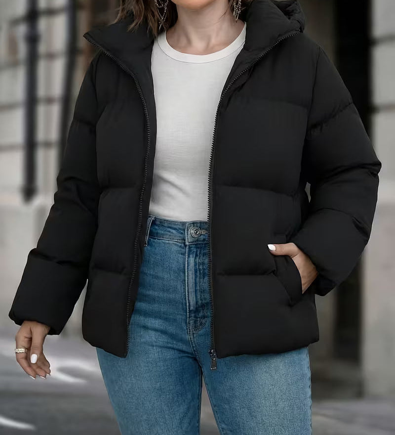 Chaqueta acolchada con capucha para mujer, con bolsillos y cierre frontal