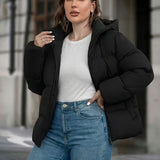 Chaqueta acolchada con capucha para mujer, con bolsillos y cierre frontal