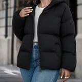 Chaqueta acolchada con capucha para mujer, con bolsillos y cierre frontal