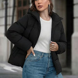 Chaqueta acolchada con capucha para mujer, con bolsillos y cierre frontal