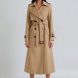 Abrigo Trench Largo con Cinturón para Mujer y Frente Doble Botonadura