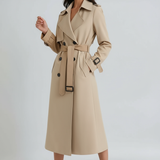 Abrigo Trench Largo con Cinturón para Mujer y Frente Doble Botonadura