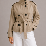 Abrigo Trench Corto para Mujer con Cinturón y Cuello Alto