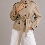 Abrigo Trench Corto para Mujer con Cinturón y Cuello Alto