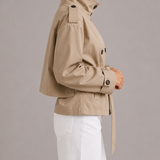 Abrigo Trench Corto para Mujer con Cinturón y Cuello Alto