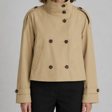 Abrigo Trench Corto Doble Botonadura con Cuello Alto para Mujer