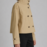 Abrigo Trench Corto Doble Botonadura con Cuello Alto para Mujer