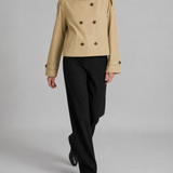 Abrigo Trench Corto Doble Botonadura con Cuello Alto para Mujer