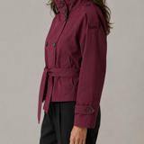 Abrigo Trench Corto Doble Botonadura con Cuello Alto para Mujer