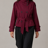 Abrigo Trench Corto Doble Botonadura con Cuello Alto para Mujer