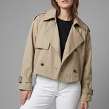 Abrigo Trench Corto Doble Botonadura para Mujer con Cuello de Solapa