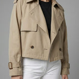Abrigo Trench Corto Doble Botonadura para Mujer con Cuello de Solapa