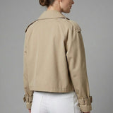 Abrigo Trench Corto Doble Botonadura para Mujer con Cuello de Solapa