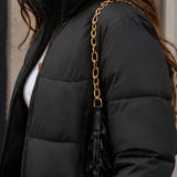 Chaqueta acolchada recortada para mujer con cremallera frontal y cuello alzado