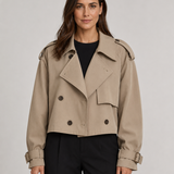 Abrigo Trench Corto para Mujer con Frente Doble Botonadura y Puños con Hebilla