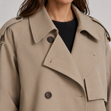 Abrigo Trench Corto para Mujer con Frente Doble Botonadura y Puños con Hebilla