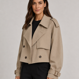 Abrigo Trench Corto para Mujer con Frente Doble Botonadura y Puños con Hebilla