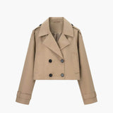 Abrigo Trench Corto para Mujer con Doble Botonadura y Cuello de Solapa