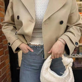 Abrigo Trench Corto para Mujer con Doble Botonadura y Cuello de Solapa