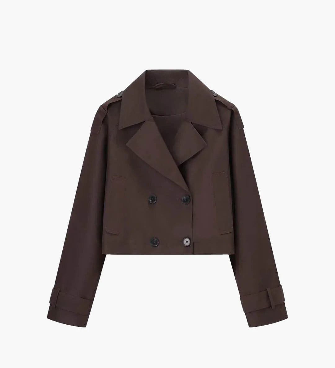 Abrigo Trench Corto para Mujer con Doble Botonadura y Cuello de Solapa