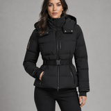 Chaqueta acolchada con capucha para mujer y cintura ceñida