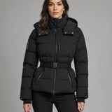 Chaqueta acolchada con capucha para mujer y cintura ceñida
