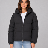 Chaqueta acolchada con capucha para mujer, con cierre frontal y bolsillos
