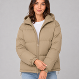 Chaqueta acolchada con capucha para mujer, con cierre frontal y bolsillos