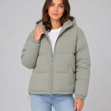 Chaqueta acolchada con capucha para mujer, con cierre frontal y bolsillos